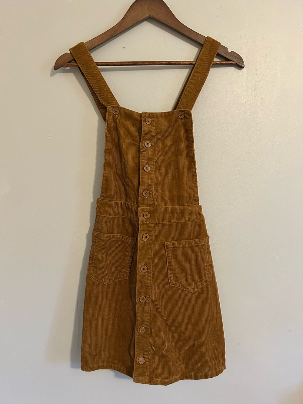 No Boundaries Corduroy Button-Front Pinafore Dress in Mustard XS